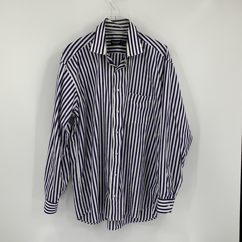 St Croix button front cotton striped shirt navy blue white Italy men XXL